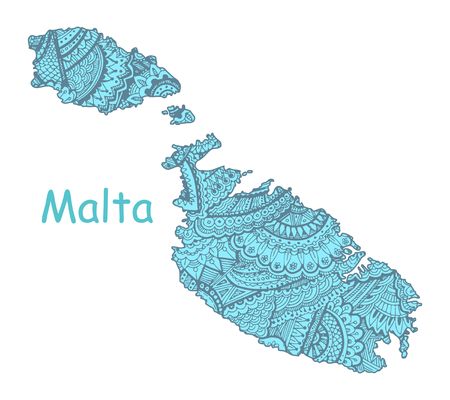 Textured vector map of Malta. Hand drawn ethno pattern, tribal background.のイラスト素材