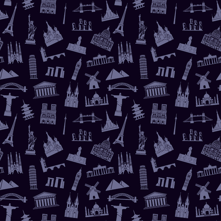 Pattern with architectural monuments and world tourist attractionsのイラスト素材