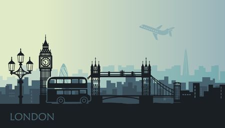 Abstract cityscape of London with the sights at sunsetのイラスト素材