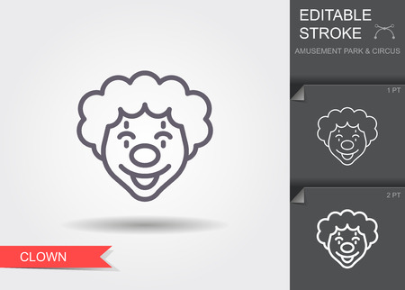 Clown face. Outline icon with editable stroke. Linear symbol with shadowのイラスト素材