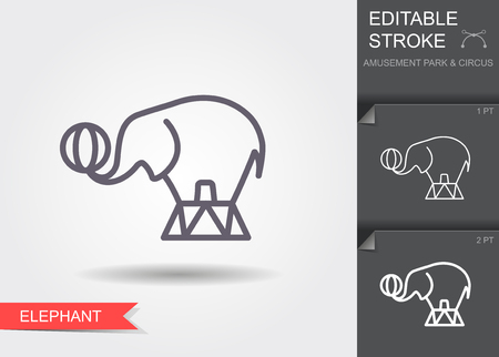 Circus elephant. Line icon with editable stroke with shadowのイラスト素材