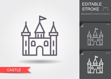 Castle tower. Line icon with editable stroke with shadowのイラスト素材