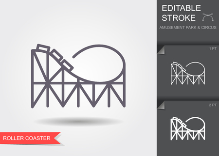 Roller coaster. Outline icon with editable stroke. Linear symbol with shadowのイラスト素材