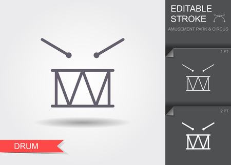 Drum. Line icon with shadow and editable strokeのイラスト素材