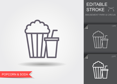 Popcorn and soda. Line icon with editable stroke. Linear symbolのイラスト素材