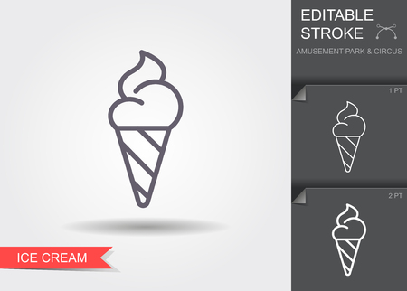 Ice cream cone. Outline icon with editable stroke. Linear symbol with shadowのイラスト素材
