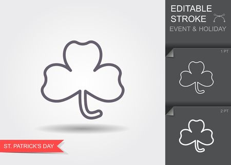 Clover leaf. Line icon with editable stroke with shadowのイラスト素材