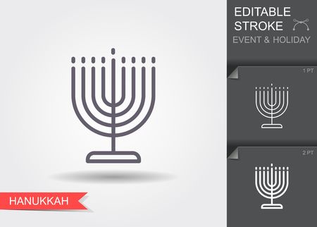 Candle holder for Hanukkah. Line icon with editable stroke with shadowのイラスト素材