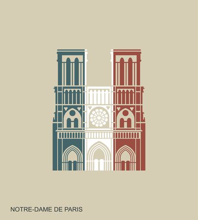 Notre Dame de Paris Cathedral in the colors of the French flag. Vector flat iconのイラスト素材