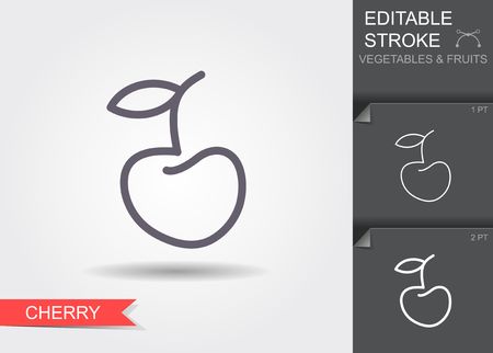 Single cherry with a leaf, isolated vector illustration with editable strokeのイラスト素材