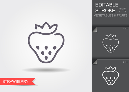 Illustration of strawberry line icon with shadow. Vector illustration with editable strokeのイラスト素材