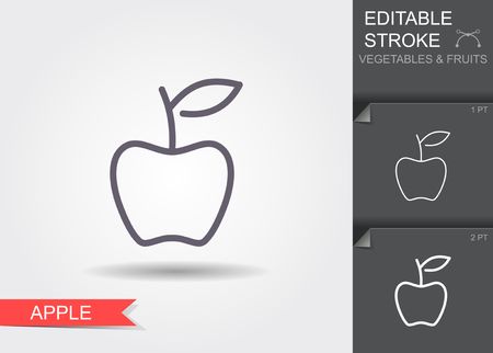 Apple. Line icon with editable stroke with shadowのイラスト素材