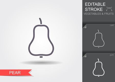 Pear. Outline icon with editable stroke. Linear symbol of the food with shadowのイラスト素材
