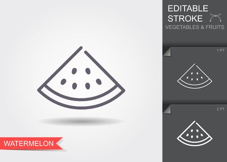 Isolated simple vector linear icon watermelon with shadow. Outline icon with editable strokeのイラスト素材