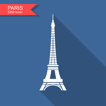 Eiffel tower , Paris, France Flat stylized icon with long shadowのイラスト素材