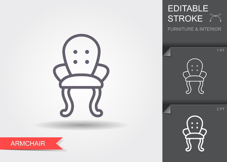 Armchair. Outline icon with editable stroke. Linear symbol of the furniture and interior with shadowのイラスト素材
