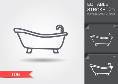 Bathtub. Line icon with editable stroke with shadowのイラスト素材