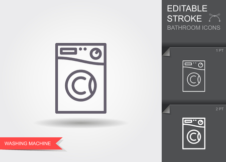 Washing machine. Line icon with editable stroke with shadowのイラスト素材