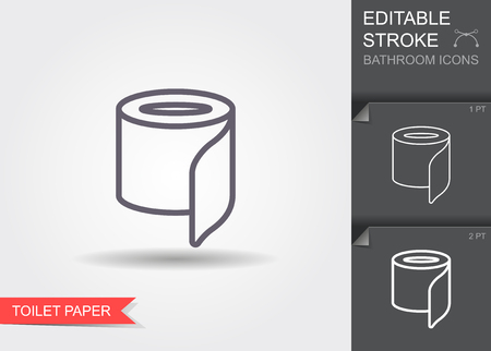 Toilet paper. Line icon with editable stroke with shadowのイラスト素材