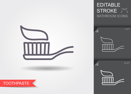 Toothbrush with toothpaste. Line icon with editable stroke with shadowのイラスト素材