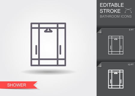 Shower cabin. Line icon with editable stroke with shadowのイラスト素材