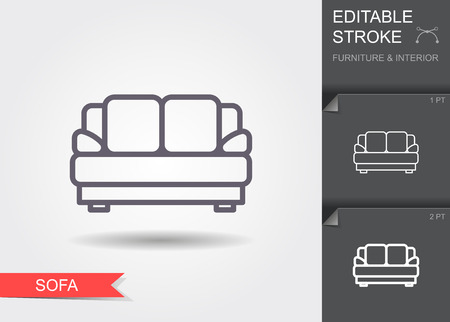 Sofa. Line icon with editable stroke with shadowのイラスト素材