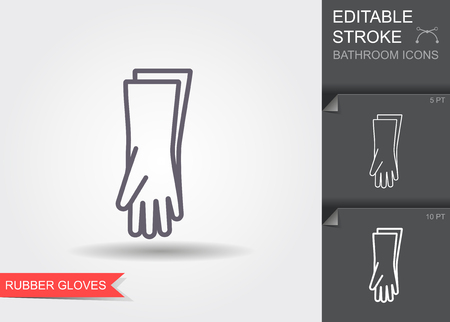 Protective rubber gloves. Line icon with editable stroke with shadowのイラスト素材