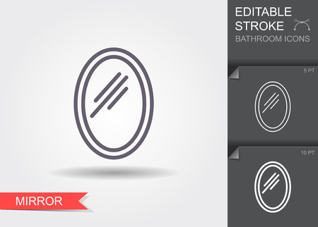 WWall mirror. Line icon with editable stroke with shadowのイラスト素材