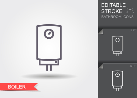 Boiler. Line icon with editable stroke with shadowのイラスト素材
