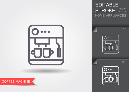 Coffee maker machine. Line icon with editable stroke with shadowのイラスト素材