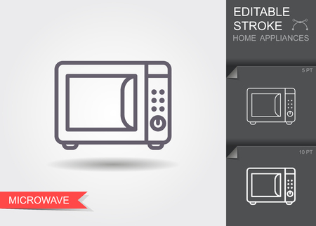 Microwave oven. Line icon with editable stroke with shadowのイラスト素材