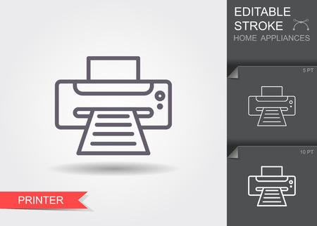 Printer . Outline icon with editable stroke. Linear symbol of the home appliances with shadowのイラスト素材
