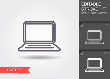 Laptop. Outline icon with editable stroke. Linear symbol of the home appliances with shadowのイラスト素材