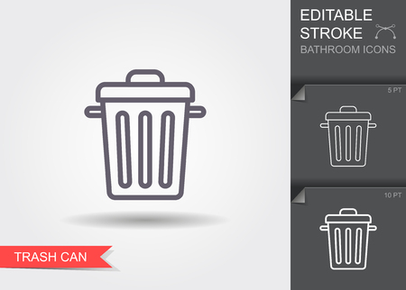 Garbage can. Outline icon with editable stroke. Linear symbol with shadowのイラスト素材