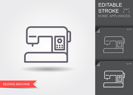 Sewing machine. Outline icon with editable stroke. Linear symbol of the home appliances with shadowのイラスト素材