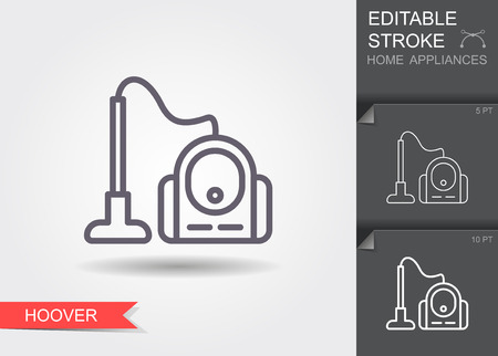 Vacuum Cleaner. Outline icon with editable stroke. Linear symbol of the home appliances with shadowのイラスト素材
