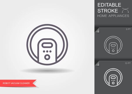 Robot vacuum cleaner. Line icon with editable stroke with shadowのイラスト素材