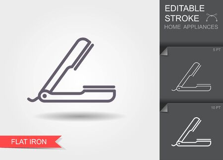 Hair straightener. Line icon with editable stroke with shadowのイラスト素材
