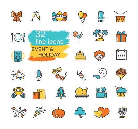 Set of linear icons on the theme of events and holidayのイラスト素材
