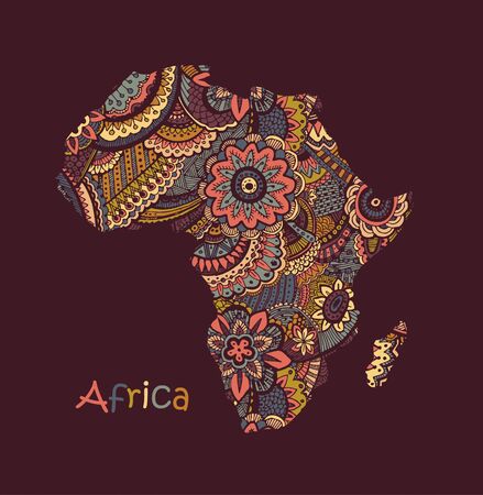 Textured vector map of Africa. Hand drawn ethno pattern, tribal background.のイラスト素材
