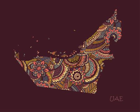 Textured vector map of UAE. Hand drawn ethno patternのイラスト素材