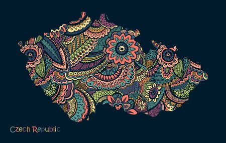 Textured vector map of Czech Republic. Hand drawn ethno pattern.のイラスト素材