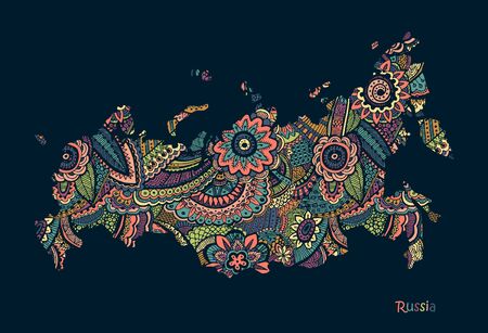 Textured vector map of Russia. Hand drawn ethno pattern.のイラスト素材
