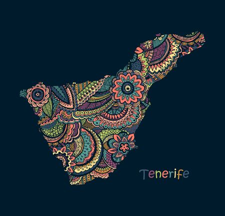 Textured vector map of Tenerife. Hand drawn ethno pattern, tribal background.のイラスト素材