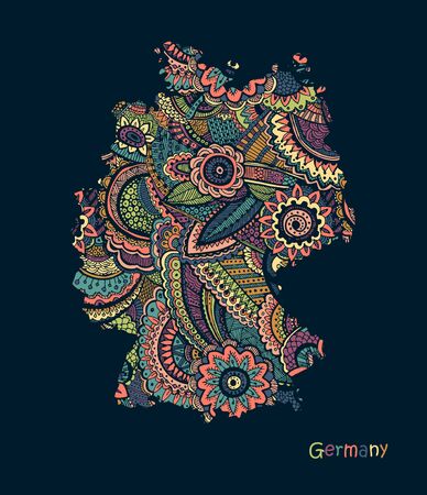Textured vector map of Germany. Hand drawn ethno pattern.のイラスト素材