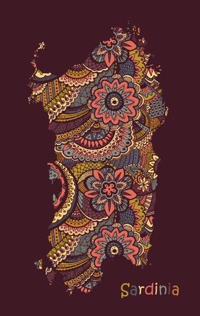 Textured vector map of Sardinia. Hand drawn ethno patternのイラスト素材