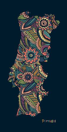 Textured vector map of Portugal. Hand drawn ethno pattern.のイラスト素材