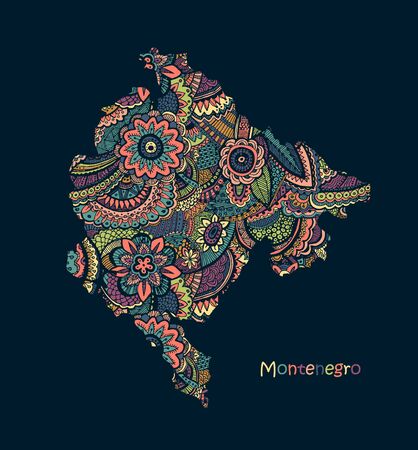 Textured vector map of Montenegro Hand drawn ethno pattern.のイラスト素材