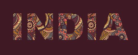 Inscription INDIA in the style of abstract hand drawingのイラスト素材
