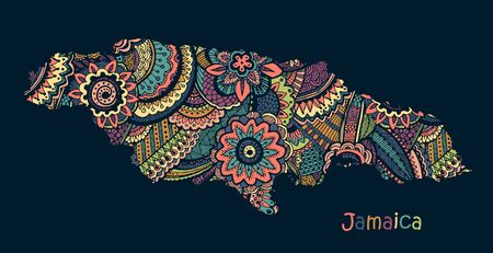 Textured vector Map Of Jamaica. Illustration in hand drawing doodle styleのイラスト素材